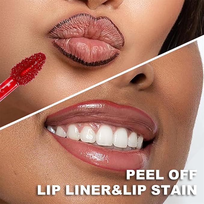 3 Colors Peel Off Matte Lip Liner Stain, Long Lasting Natural Peel Off Tattoo Lip Stain, Waterproof Non-Stick Cup Lip Tint Peel Off Lip Gloss, Lip Makeup Christmas Day Gifts for Women-01#02#03#