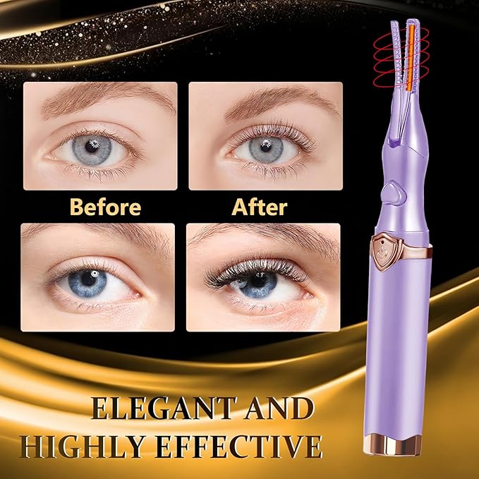 Heated Eyelash Curler, 2-in-1 Clip-Type Design, 3 Temperature Modes, USB Rechargeable Electric Eyelash Curler, Natural Curling 24H Long-Lasting Curl, Gift for Women & Girls, Purple