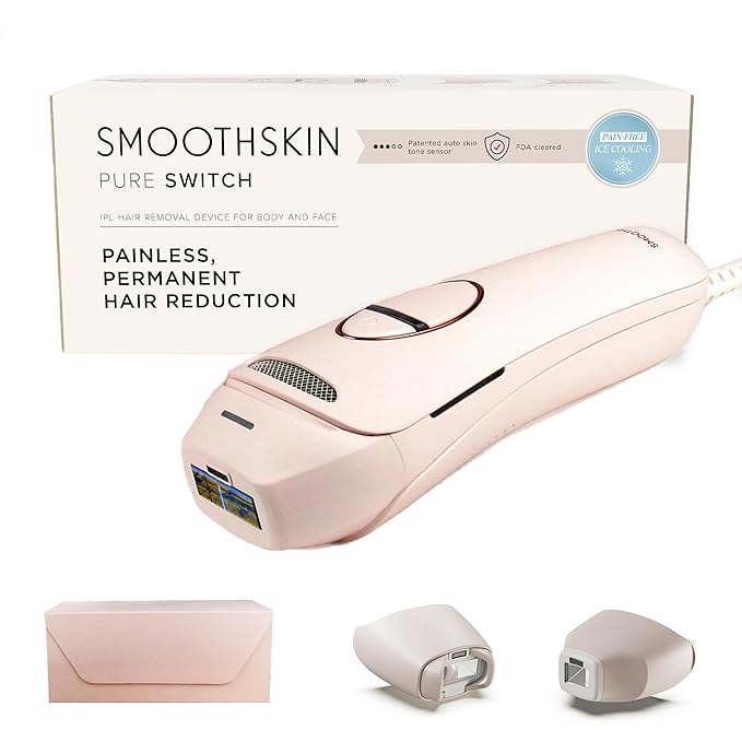 Smoothskin Pure Switch IPL Laser Hair Removal with Sapphire Pro Ice Cooling in Soft Pink, The World’ First 3-in 1 IPL, for Body, Face, Bikini, Alternative to Laser, Corded