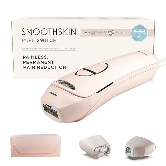 Smoothskin Pure Switch IPL Laser Hair Removal with Sapphire Pro Ice Cooling in Soft Pink, The World’ First 3-in 1 IPL, for Body, Face, Bikini, Alternative to Laser, Corded