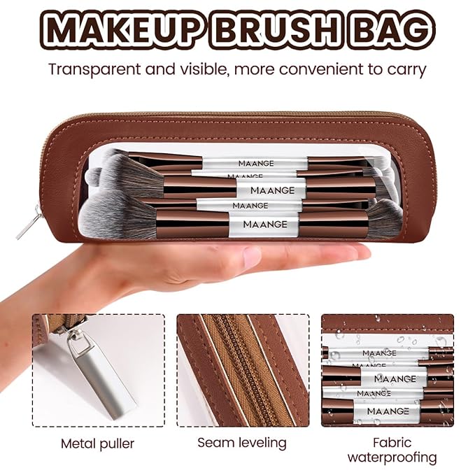 MAANGE 7 PCS Foundation Makeup Brush Set With Bag, Make up Brushes, Eyeshadow Concealer Brush, Double-ended Foundation Contour Powder Blush, Professional Face brush Set Tools For Liquid,Cream (Gray)