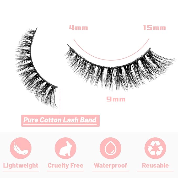 False Eyelashes 20 Pairs Wispy Lashes Faux Mink Lashes 14mm 3D Fluffy Cat Eye Lashes （style 20-061)
