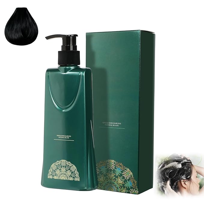 Mild Formula Long Lasting Hair Dye Set, Plant-Based Hair Color, New 3 In1 Shampoo Hair Dye, Single Agent Hair Dyeing Cream, Nourishing, Natural, Long-Lasting Shampoo for Gray Coverage (Natural Black)