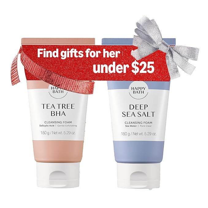 HAPPY BATH Deep Sea Salt Face Wash & Tea Tree Face Wash | Exfoliating Face wash with Cellulose beads, Combination to Oily Skin, Korean Foaming Face Cleanser, Gentle Formula for Daily Stocking Stuffers