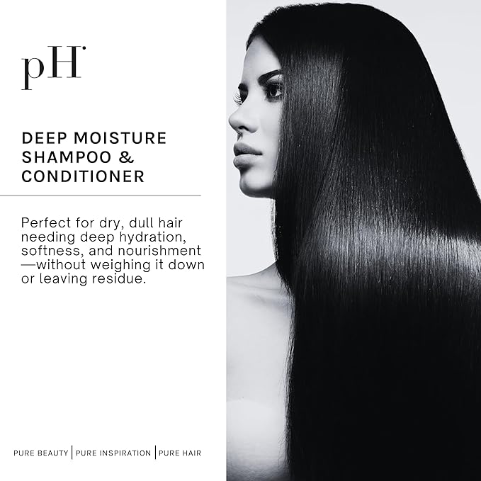 pH PURE HAIR Deep Moisture Shampoo & Conditioner Set - Moisturizing Formula For Dry Damaged Hair - Enriched with Kokum Nut Butter and Rose Extract - 8.45 Oz (Pack of 2)