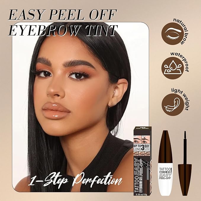 Tattoo Eyebrow Gel Easy Peel Off - Gray Brown Eye Brow Gel Eyebrow Dye Eyebrow Tattoo Peel Off, Natural Safe Brow Color for Women Sparse Brows, Easy Use Lasts 3 Days, Waterproof & Transfer-proof - 03