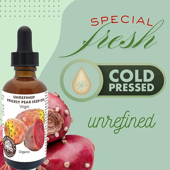 Prickly Pear Seed Oil Organic - Virgin (Cold Pressed, Unrefined) for hydrated skin, glowing mature skin. Nature’s Desert Secret for Radiant Skin and Hair 1 oz (30ml)