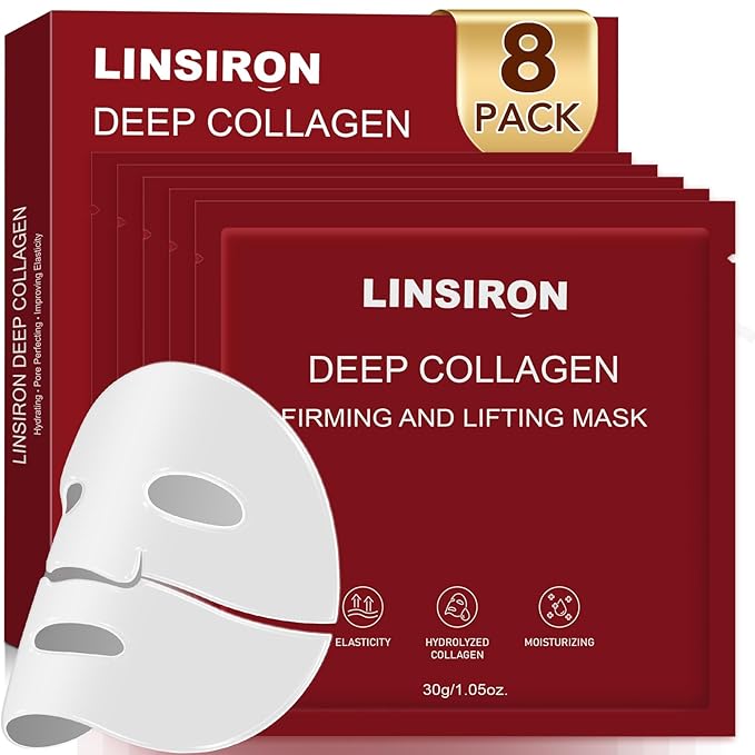 Bio-Collagen Real Deep Masks 8PCS Collagen Face Mask Skin Care Sheet Overnight Skincare Hydrating Smile Line Patches Wrapping Lift Stocking Stuffers Birthday Gifts for Teen Girls