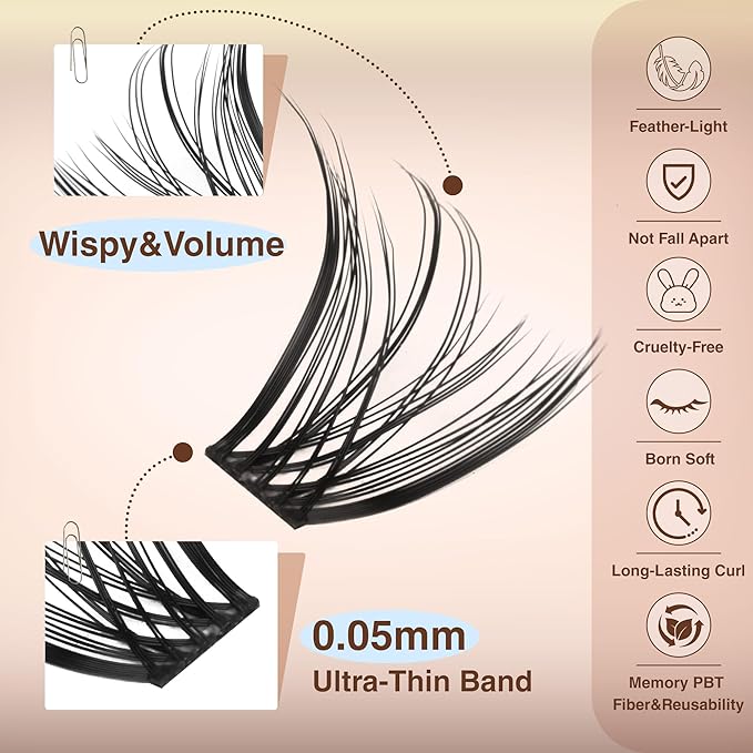 TOOCHUNAG Lash Clusters Wispy Fairy Eyelash Clusters 10-14mm 160pcs Natural Cluster Eyelash Extensions Curly Cluster Lashes Thin Band False Eyelashes Clusters DIY Individual Lash Extension
