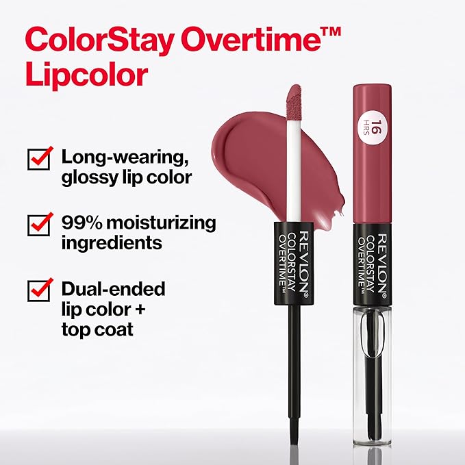 Revlon Liquid Lipstick with Clear Lip Gloss, ColorStay Overtime Lipcolor, Dual Ended with Vitamin E, 550 Blush Hour, 0.07 Fl Oz