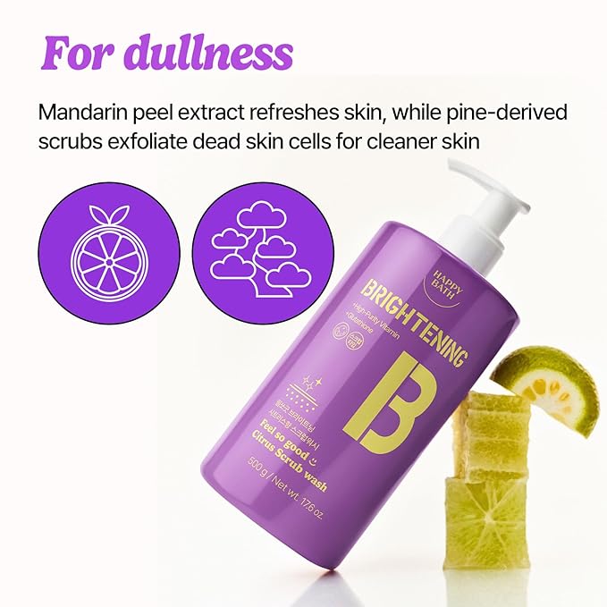 HAPPY BATH Tea Tree Face Wash & Citrus Body Wash Set | Exfoliating BHA Cleanser with Salicylic Acid&Tea Tree Extracts, Combination to Oily Skin, Korean Foaming Face Cleanser, Stocking Stuffer