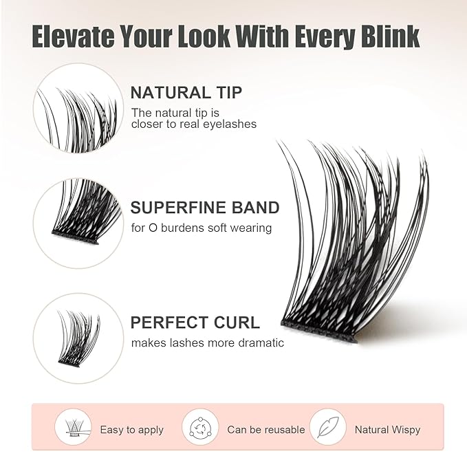 Lash Clusters 144 PCS 10-14mm Mix Volume Lashes Eyelash Clusters D Curl Cluster Eyelash Extensions Natural Wispy Cluster Lashes Reusable Individual Thick Lash Extension (QD-10-14mm - Mix)