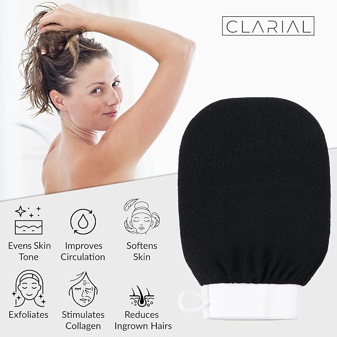 Exfoliating Body Scrub for Bath and Shower Use - Face Scrubber and Body Exfoliator Mitt, Dead Skin Remover - Exfoliating Glove Shower Scrub for Men and Women - Single Black