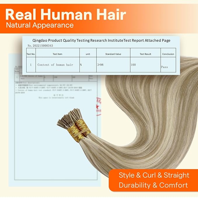 Full Shine Itip Human Hair Extensions 18 Inch Fusion Hair Extensions Blonde Highlight Natural Human Hair 40 Grams Pre Bonded Extensions Human Hair add Length