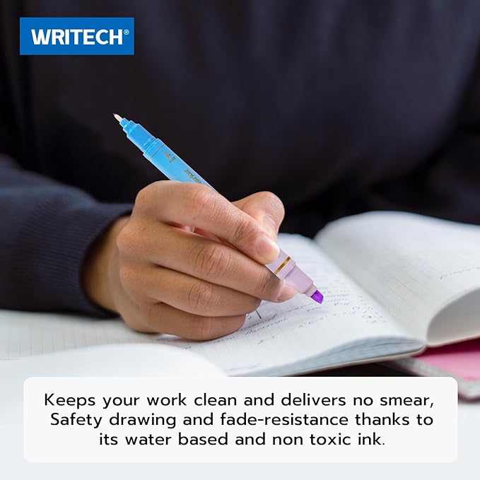 WRITECH Dual Tip Highlighter Markers: Aesthetic Fine & Chisel Tip Assorted Pastel Colors Marker Multicolor Pens Pack for Bible Highlighting Journaling Drawing 12ct
