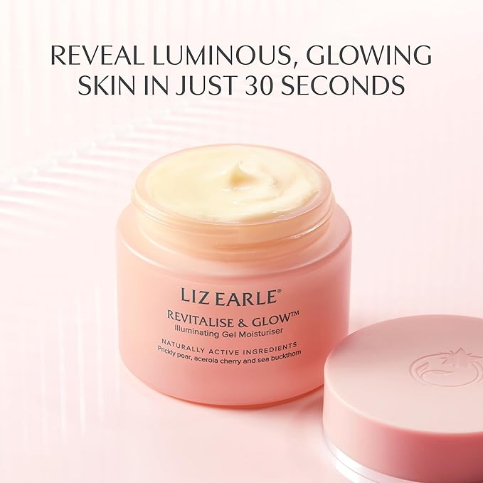 Liz Earle Revitalize & Glow Illuminating Gel Moisturizer - Brightening Vitamin C Face Cream & Pore Minimizer - Enriched with Acerola Cherry to Gently Exfoliate Skin and Boost Hydration (50ml)