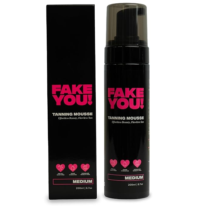 Fake You! Tanning Mousse – Lightweight Self Tan Mousse for a Natural-Looking, Streak-Free Glow – Hydrating Self Tan for All Skin Types – Medium Shade – 200ml