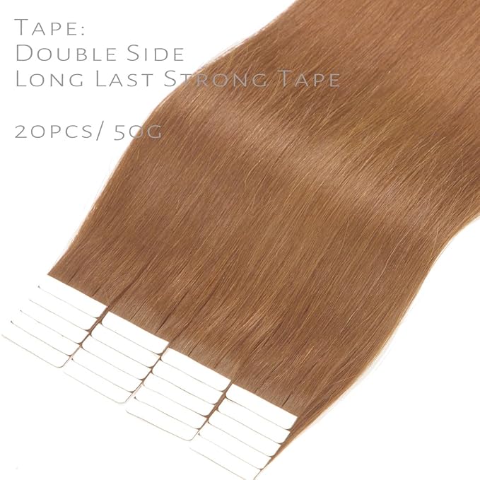 Lacer Tape in Hair Extensions Human Hair Balayage Seamless PU Skin Weft Tape in Extensions 100% Real Virgin Auburn Blonde Double Side 50g 20pcs/set 16 Inch