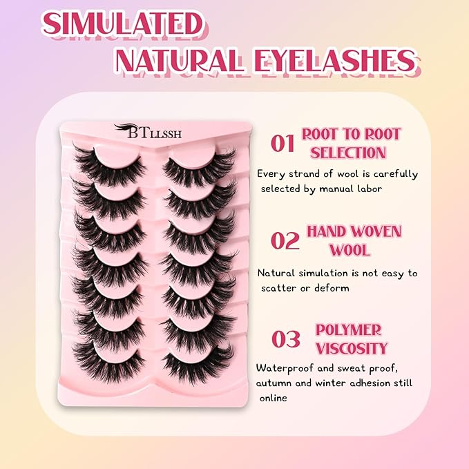 False Eyelashes Wispy Lashes Natural Look Fake Eyelashes Cat Eye Lashes Mink Fluffy Strip False Lashes Fox Eye Lashes Pack 14 Pairs