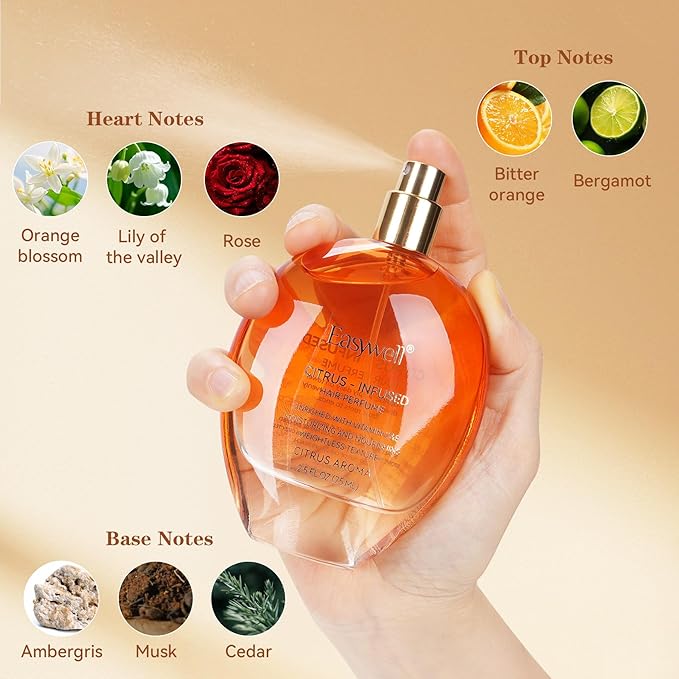 Hair Perfume for Women, Christmas Gift Birthday Gifts for Mom and girls, Leave In Conditioner Spray with Vitamin B5, Hair Care Fragrance, Hair Oil Mist, Citrus, 2.5 fl oz