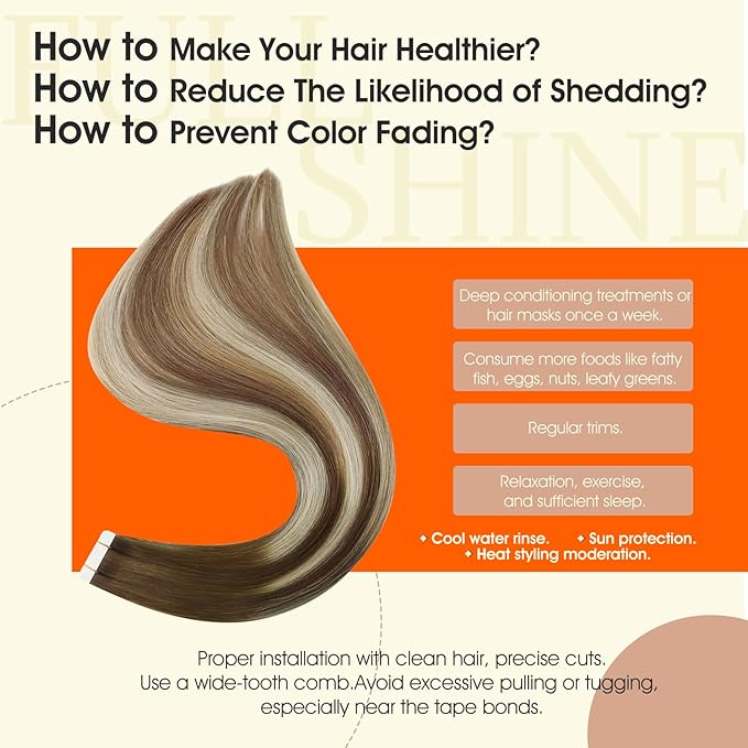 Full Shine Invisible Tape in Hair Extensions Human Hair Color 4/27/60/8 Brown And Blonde Seamless Tape Hair Extensions Real Remy Human Hair 18Inch Natural Human Hair Extension Wedding 50G 20Pcs