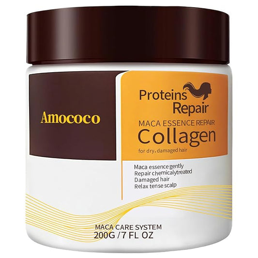 Collagen Hair Treatment Mask - 7 FL OZ, Protein Repair with Maca Essence, For Dry, Damaged Hair