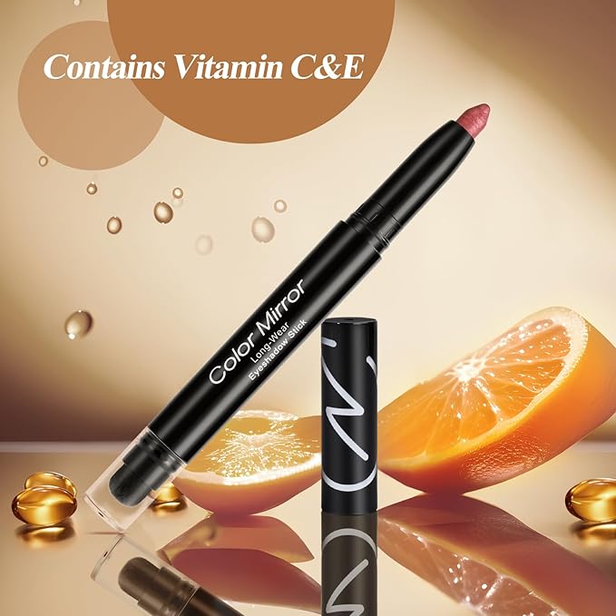 Cream Waterproof Hypoallergenic Eyeshadow Stick, long wear Metallic Glitter Matte Eye Shadow Pencil With Makeup Brush, Eye Brightener, 15 Azalea Shimmer