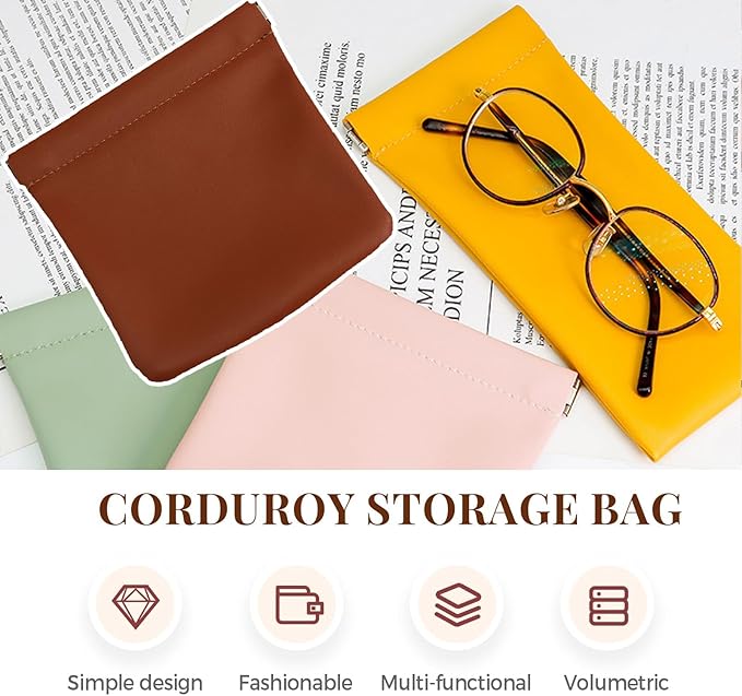 4 Pcs Leather Pouch for Purse, Snap Closure Self-Sealing Cosmetic Bag, Mini Waterproof Organizer for Makeup, Coins, Jewelry, Eyeglasses (C, Mixed sizes)