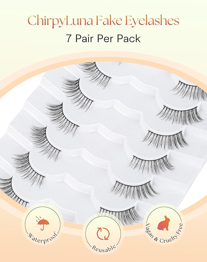 Half Lashes Cat Eye Natural False Eyelashes 10MM Short Lashes C Curl Natural Half Eyelashes Corner Lash Pack ChirpyLuna Eyelash, 7 Pair