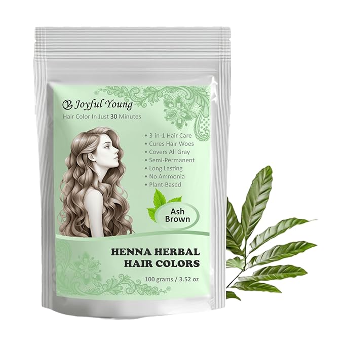3IN1 Henna Hair Color - 30 Min Fast Herbal Hair Dye for Gray Coverage, Conditioning & Hair Treatment - No Ammonia, Semi-Permanent, Plant-Based (ASH BROWN)