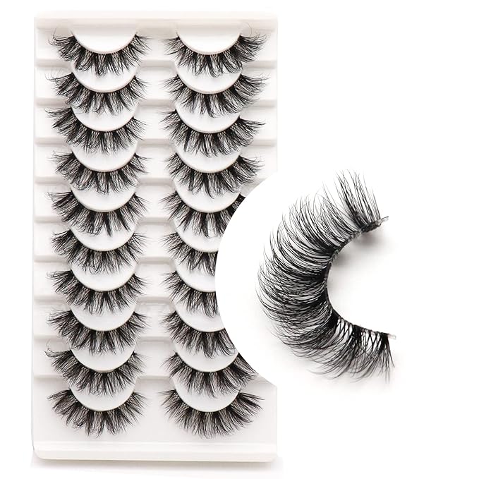 Veleasha Russian Strip Lashes with Clear Band Looks Like Eyelash Extensions D Curl Lash Strips 10 Pairs Pack (DT11)
