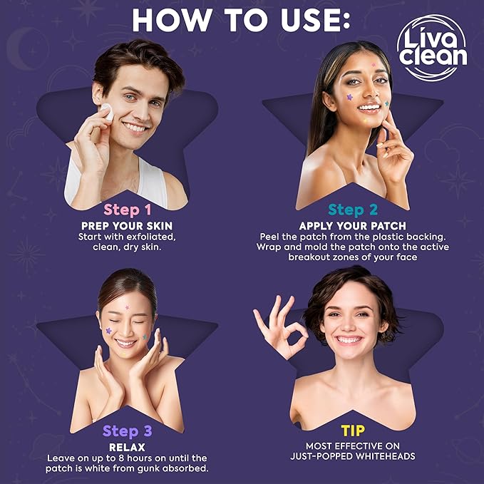 Livaclean Star Pimple Patches for Face w/ Hydrocolloid, Tea Tree oil & Salicylic Acid - Zit Stickers, Hydrocolloid Acne Patches for Face - Cute Pimple Patch, Acne Stickers