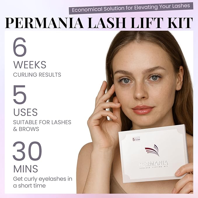 PERMANIA Eyelash Lift Kit, Natural Curling and Lifting Effect Lash Lift Kit & Brow Lamination Kit Fast Perming with Easy Instructions