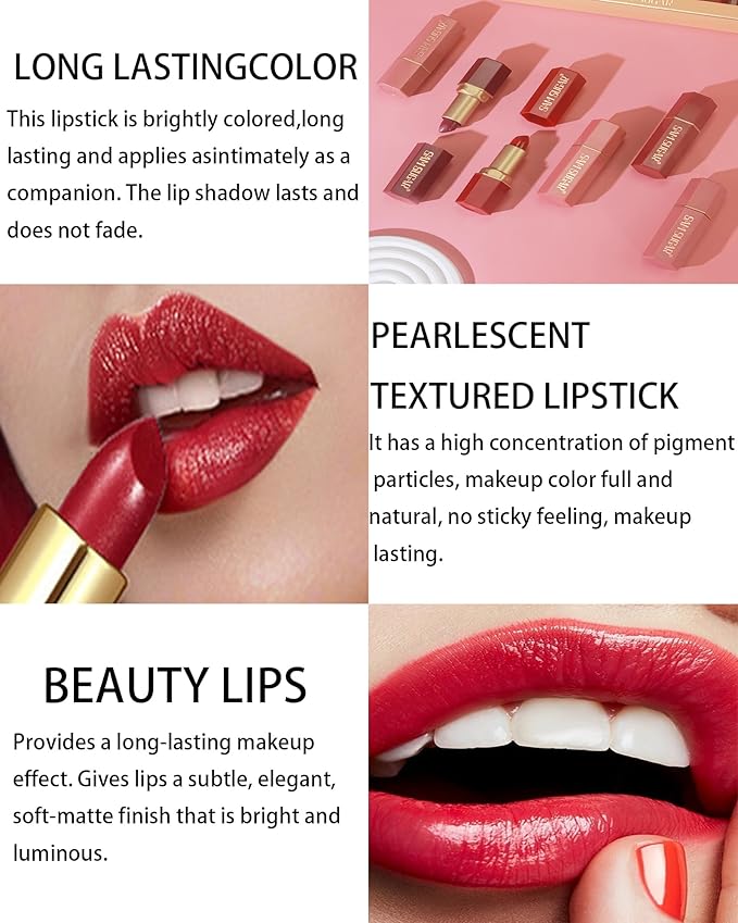 Glitter Lipstick Sets for Women Long Lasting,Light to Dark Shimmer Lipstick 24 Hour Waterproof Matte Lip Gloss Nude Pink Rose Red Brown Plum Color High Pigmented Sparkling Shiny Lip Stain Makeup Gift