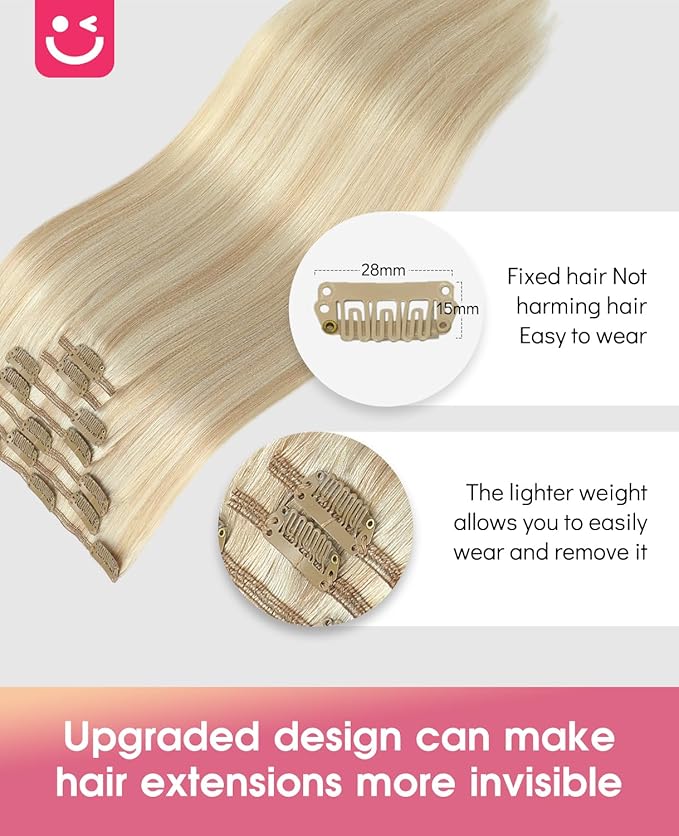 Youngsmile Clip-In Human Hair Extensions, Silk Straight, Human Hair Extension Clip in for Women, Double Drawn,22 Inch 120 Grams 7Pcs, 27 Caramel Blonde with 60 Platinum Blonde (CLIP#27P60-22inch)
