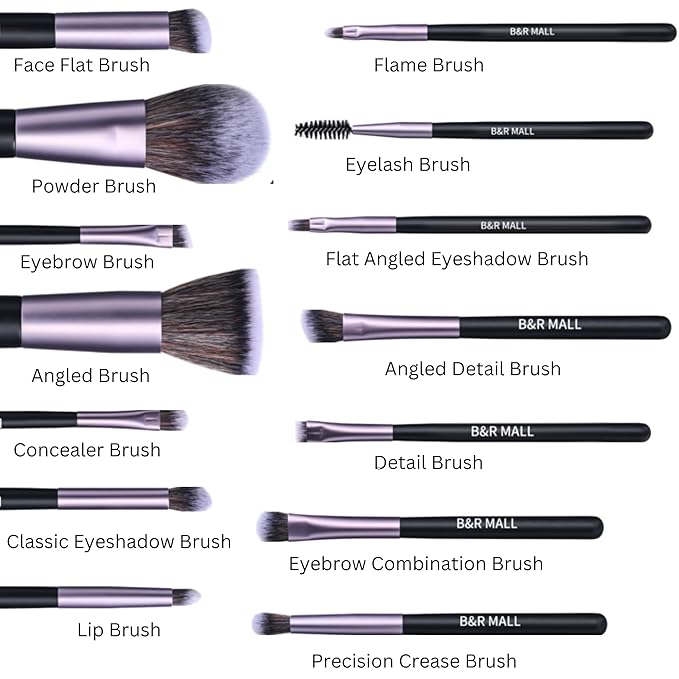 B&R MALL Makeup Brush Set with LED Mirror – Supper soft Brushes for Flawless Foundation, Concealer, Eyeshadow & More | Lightweight, Versatile, Perfect for On-the-Go Touch-Ups (Purple Black)