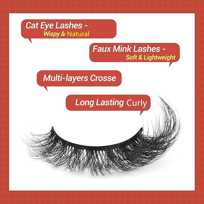 Mink Lashes Full False Eyelashes Wispy Cat Eye Lashes Strip 20MM Fox 8D Dramatic Pack 7 Pairs Fake Eyelashes by Ruairie