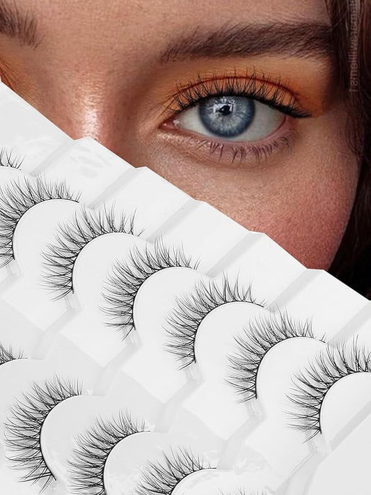 Natural Looking Eyelashes Wispy Lashes Short Strip Lashes False Eyelashes 10mm Eye Lashes Pack 3D Volume Eyelashes Siligli Lashes 7 Pair