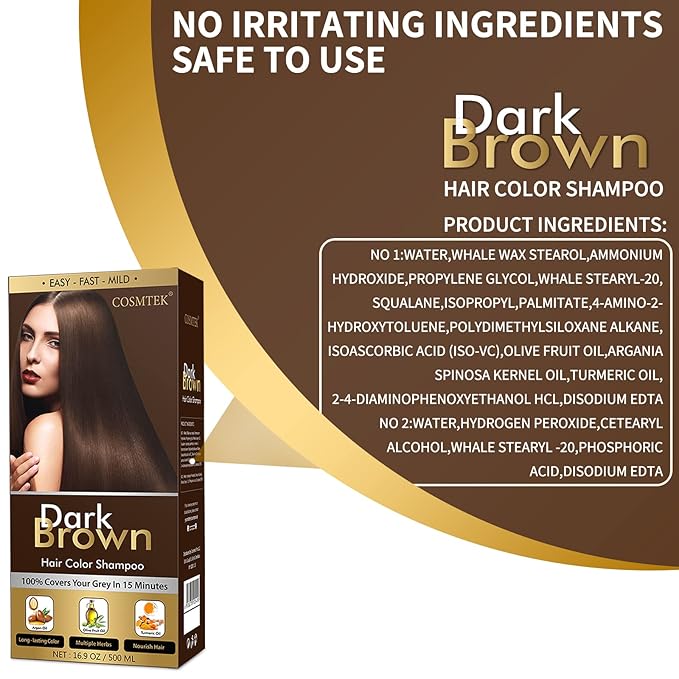 Dark Brown Hair Dye Shampoo Permanent for Men&Women,Instant Hair Color Shampoo for Gray Hair Coverage and Beard,3-In-1 Shampoo for Color Treated Hair,Lasts 30 Days/500ml/Ammonia-Free/Natural herbal Ingredients.