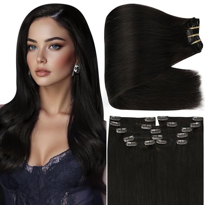 Full Shine Thick Hair Extensions Clip ins 26 Inch 180 G Long Black Hair Extensions Black Extensions Clip in for All Over 7 Pcs