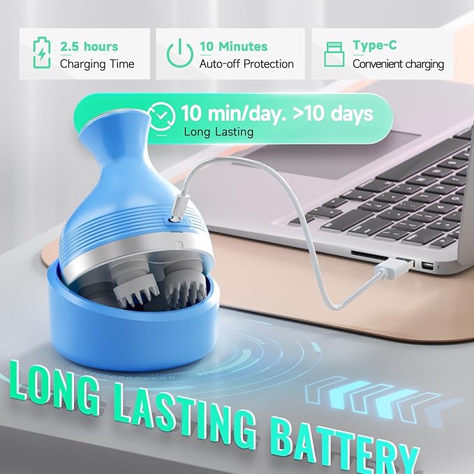 Queenwill Electric Cordless Scalp Massager Head Scalp Stress Relax, Handheld Portable Head Scratcher Massage for Hair Growth, Claws Cat Massager with Kneading 84 Massage Nodes, Ideal Gift (Blue)
