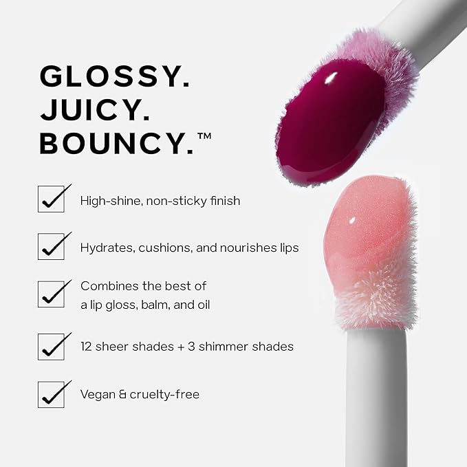 Saie Glossybounce - Hydrating Lip Gloss and Tinted Lip Oil Hybrid with Hyaluronic Acid & Jojoba Oil for Non-Sticky, Ultra-Shiny, Plump & Soft Lips - Everyday Makeup Essential - Bubble (.17 oz)