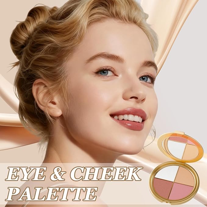 Eye & Cheek Palette - Eyeshadow and Highlighter Makeup, Multifunctional Makeup Palettes Contour Kit, Shimmer Glow Face Highlighter Palette for Women, Natural Glow Contour Powder