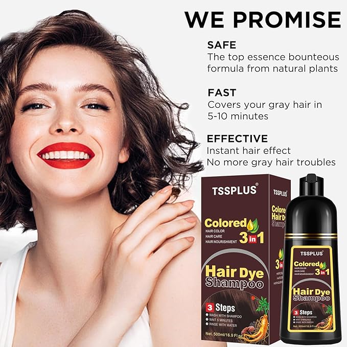 TSSPLUS Instant Hair Color Shampoo - Chestnut Brown Dye for Women & Men, 3 in 1 Herbal Coloring Shampoo (Chestnut Brown)