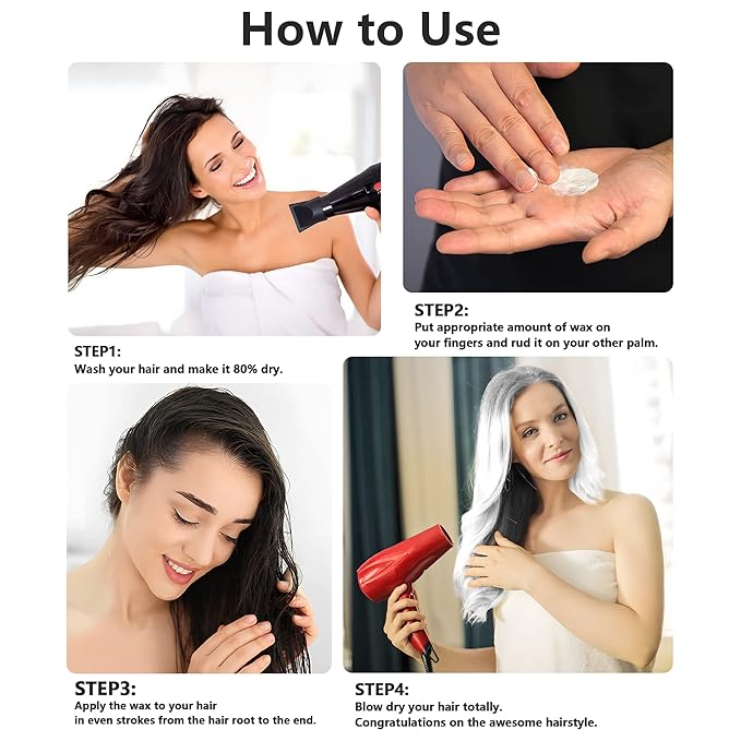 White Hair Color Wax Pomades 4.23 oz - Natural Hair Coloring Wax Material Disposable Hair Styling Clays Ash for Cosplay, Party (White)