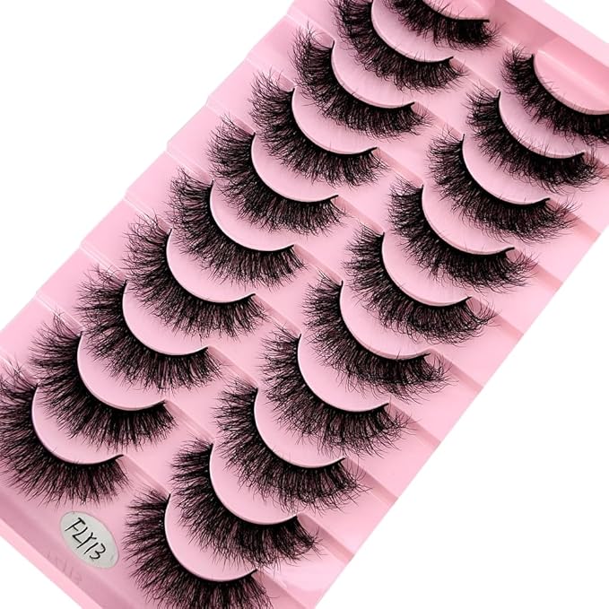 HBZGTLAD New 10 Pairs 3D Mink Lashes False Eyelashes Handmade Wispy Fluffy Long Lashes Natural Eye Makeup Tools Eye Lashes(Fly-13)
