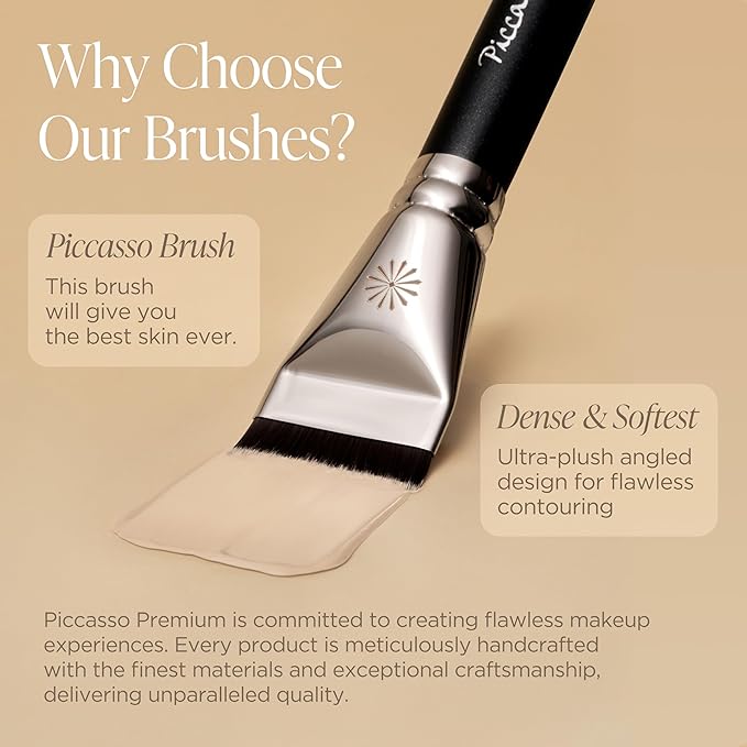 Piccasso FB20 Foundation Brush – Flat Makeup Brush for Liquid & Cream Foundation, Soft Synthetic Bristles for Seamless and High-Coverage Face Makeup, Professional Korean Beauty Tool for Daily Use