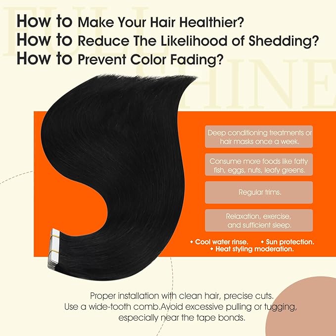 Full Shine Tape ins Human Hair Extensions Off Black Tape in Extensions Double Sided Color 1B Remy Skin Weft Extension Real Human Hair 24Inch Seamless Extension Silky Straight 50g 20Pcs Invisible