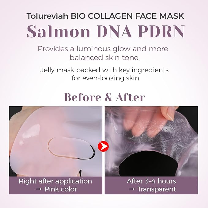 Salmon DNA PDRN Bio Collagen Sheet Mask – Hydrating & Brightening Face Mask with Niacinamide & Hyaluronic Acid for Radiant Glass Skin Glow, 34g Essence, 4 Pack