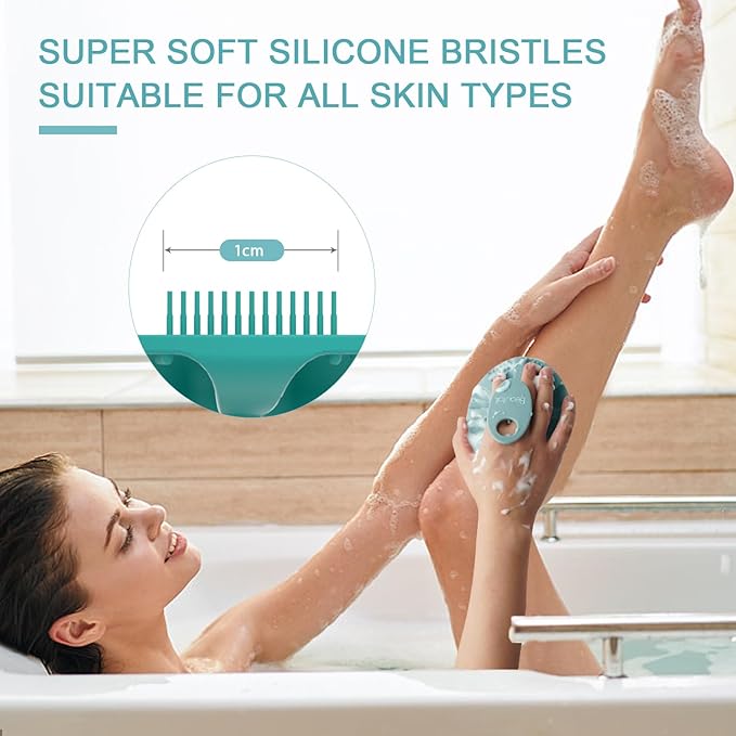 Silicone Body Scrubber 2 Pack, BEAUTAIL Shower Bath Wash Brush, Gentle Exfoliating Scrub Cleansing Loofah for Women Men Baby Sensitive Skin, Easy to Clean, Lather Nicely, More Hygienic, Black+Cyan